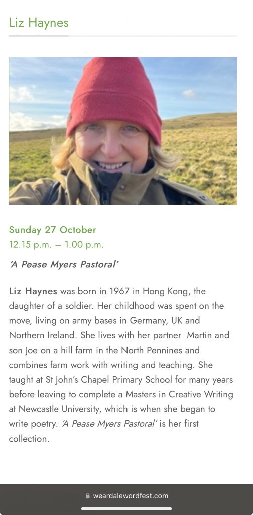 Biography of Liz Haynes on Weardale Wordfest website